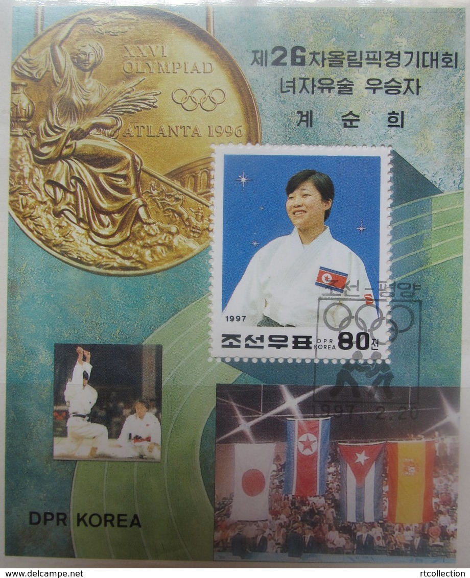 Korea 1997 S/S Gold Medal Award Olympic Games 1996 Sports Judo Atlanta USA People Athlete Kye Sun Hui Flags Stamp CTO - Sellos