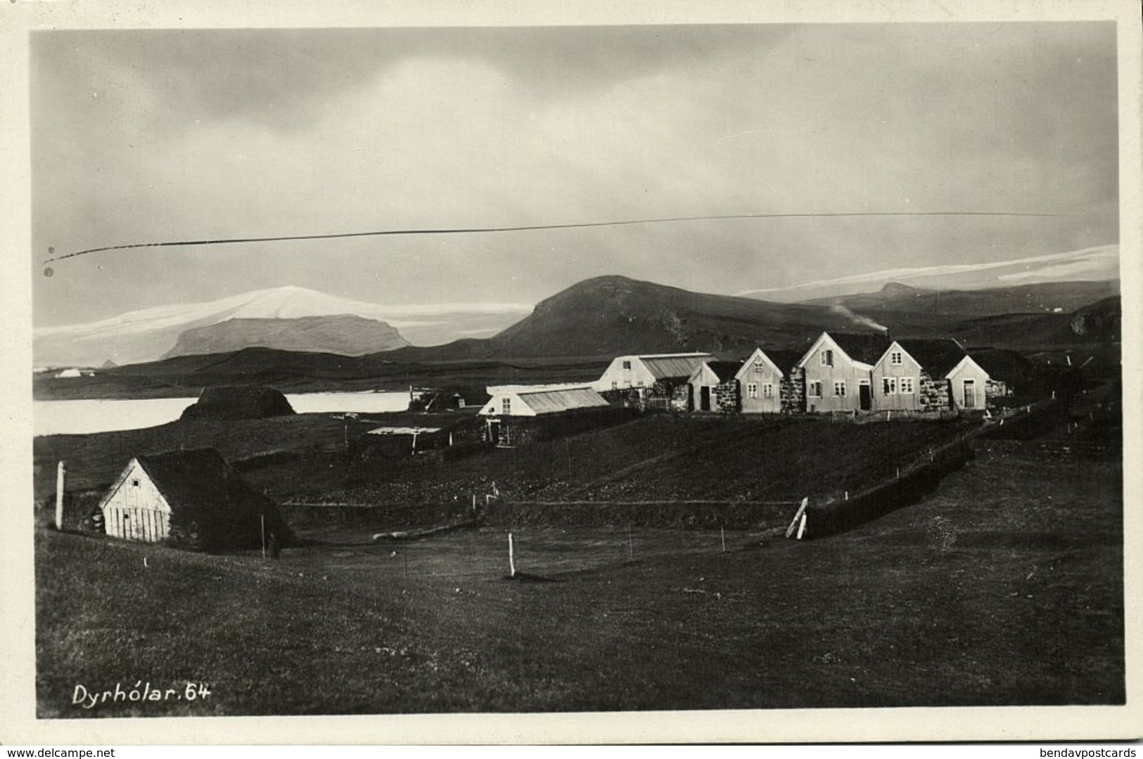 Iceland, DYRHOLAR, Panorama With Houses (1930s) RPPC Postcard - Iceland