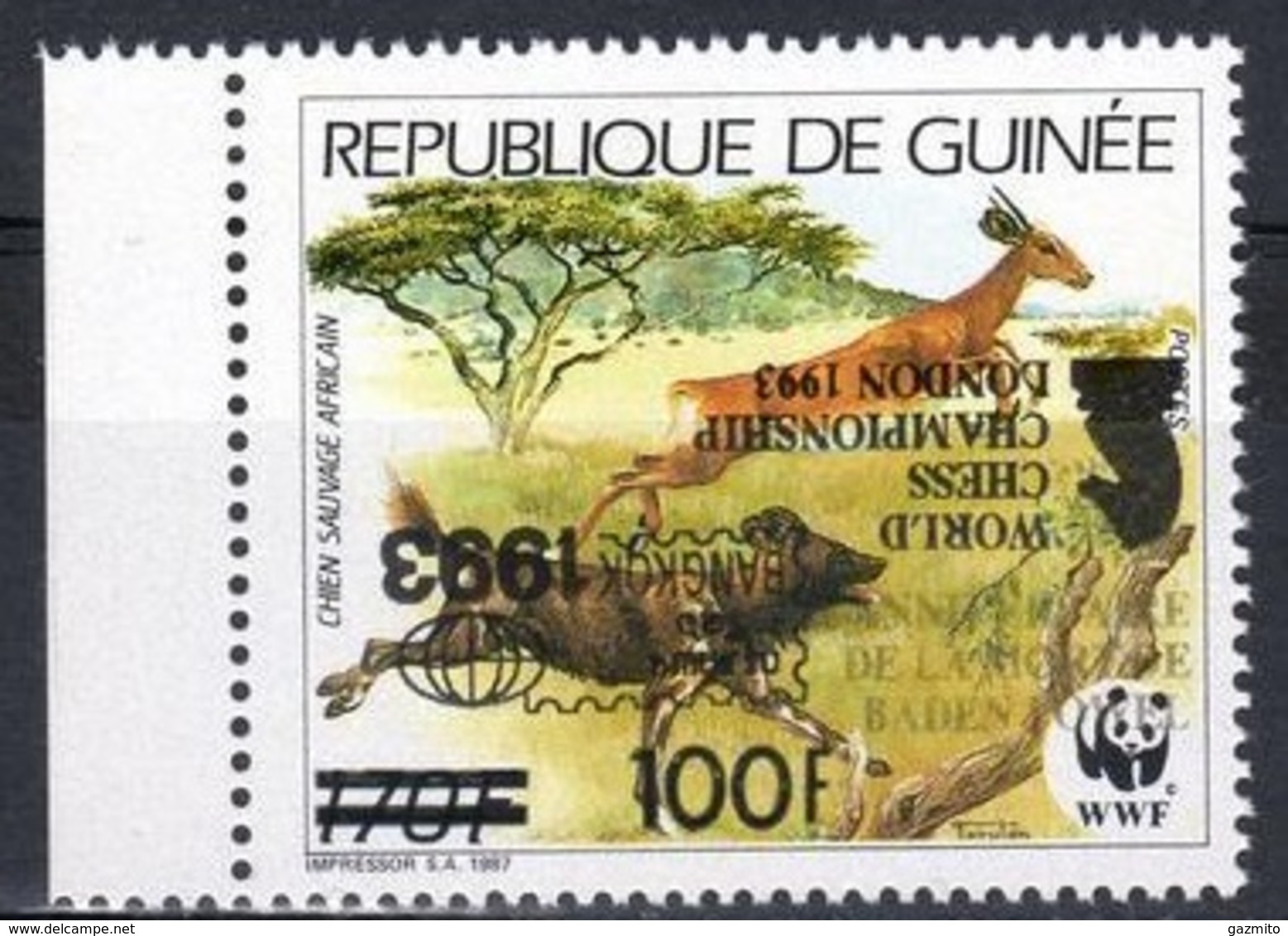 Guinea 1993, WWF Over. Black INVERTED, Chess Championship, Bangkok PhilExpo, Scout, 1val - Chess