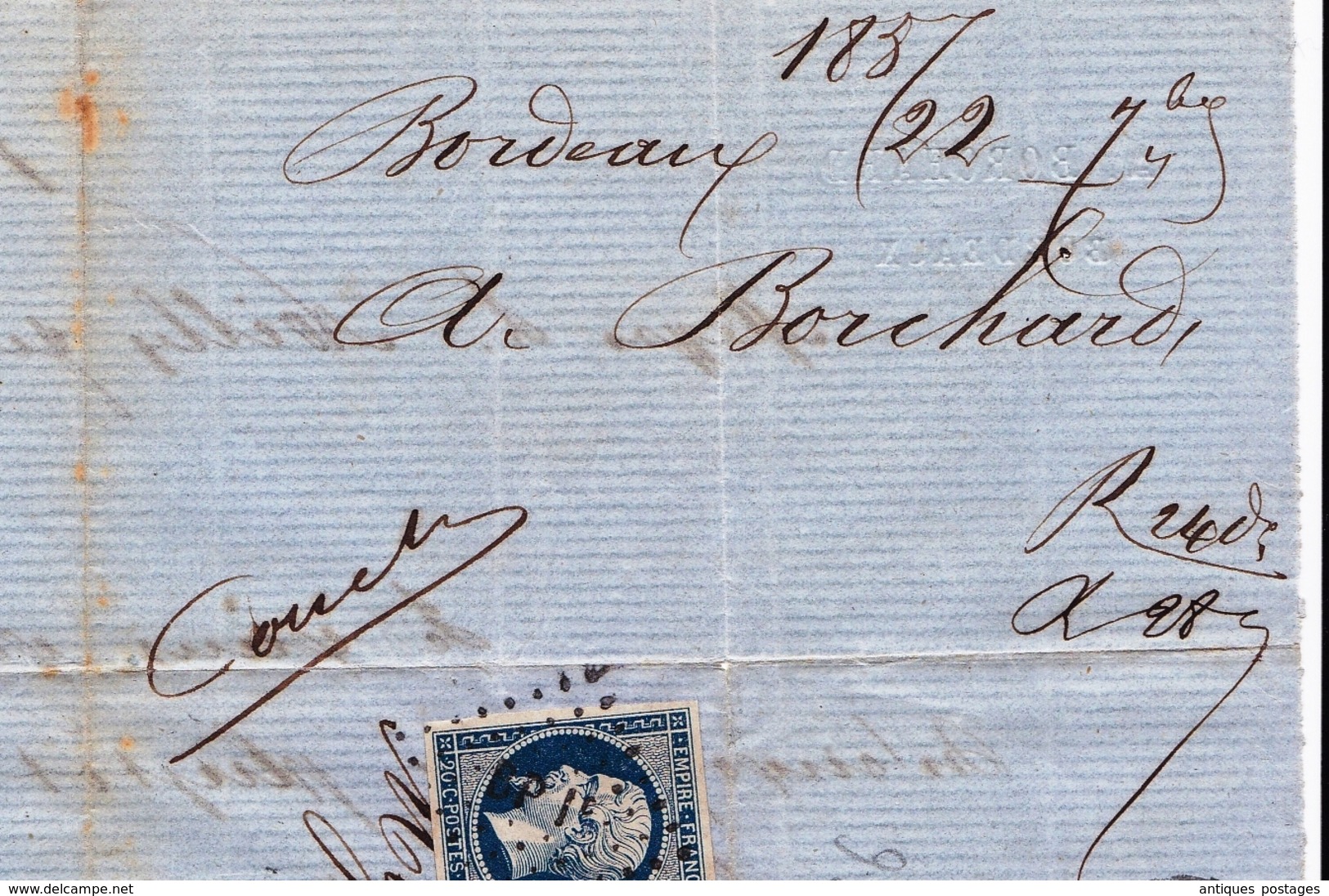 Lettre 1857 Avec Correspondance Bordeaux Gironde Lyon Rhône Vermouth Vin Wine - 1849-1876: Période Classique