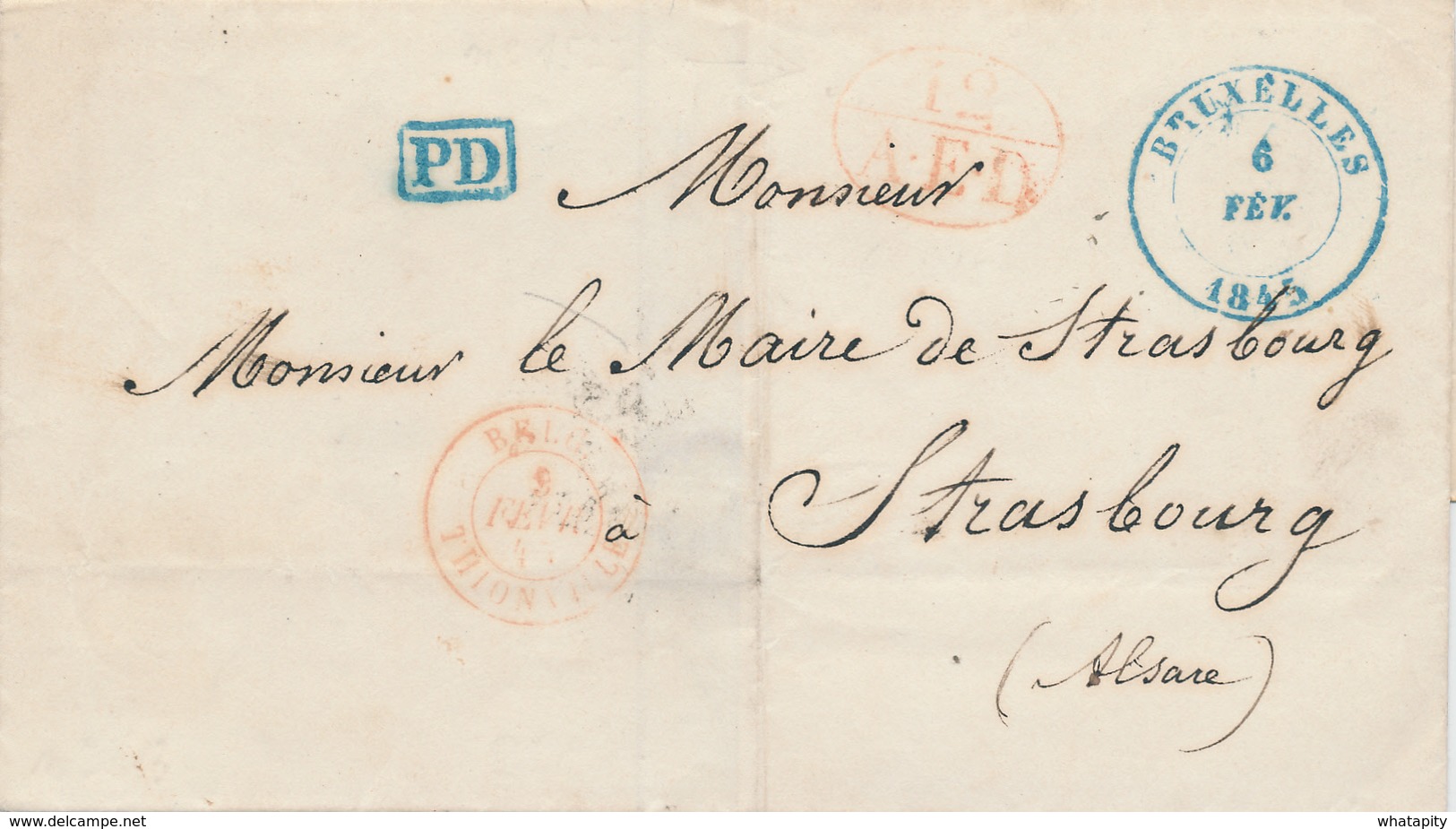 431DT -- Lettre Précurseur En Port Payé BRUXELLES 1845 Vers STRASBOURG - PD Belge Et 12 AED De Belg.Thionville - 1830-1849 (Belgique Indépendante)