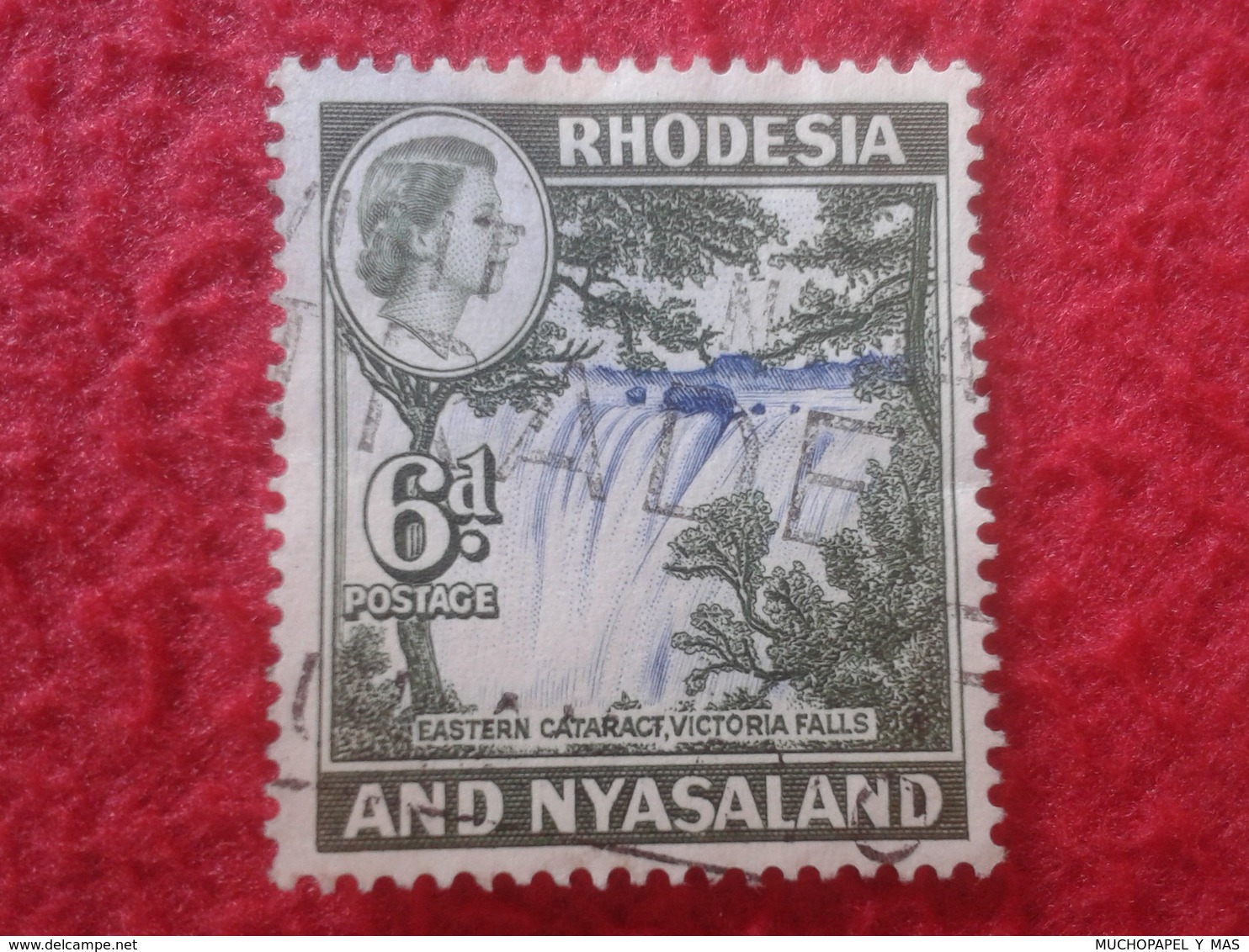 SELLO USADO USED STAMP RHODESIA & NYASALAND 6d POSTAGE ESTAERN CATARACT, VICTORIA FALLS VER FOTO/S Y DESCRIPCIÓN. - Rodesia & Nyasaland (1954-1963)