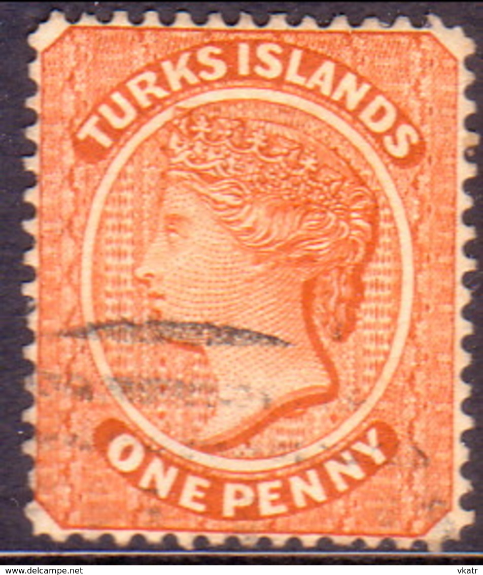 TURKS AND CAICOS ISLANDS 1883 SG #55 1d Used Orange-brown Wmk Crown CA Reversed CV £38 - Turks And Caicos