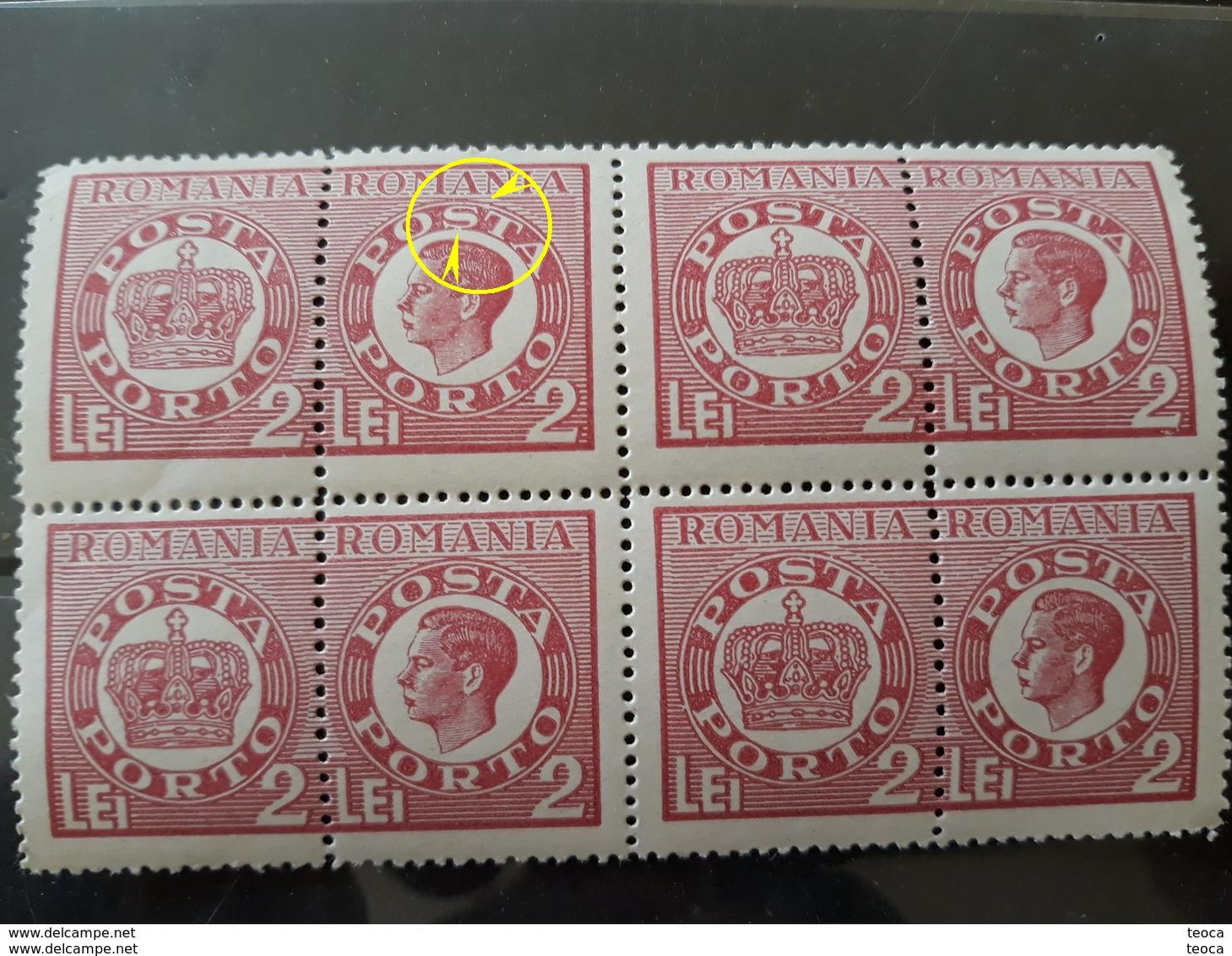 Errors Stamps Porto Romania REVENUE FISCAUX, ROUMANIE 1947,Porto KING MIHAI I,with Frame Loop Circle Full  Bloc 4 - Plaatfouten En Curiosa