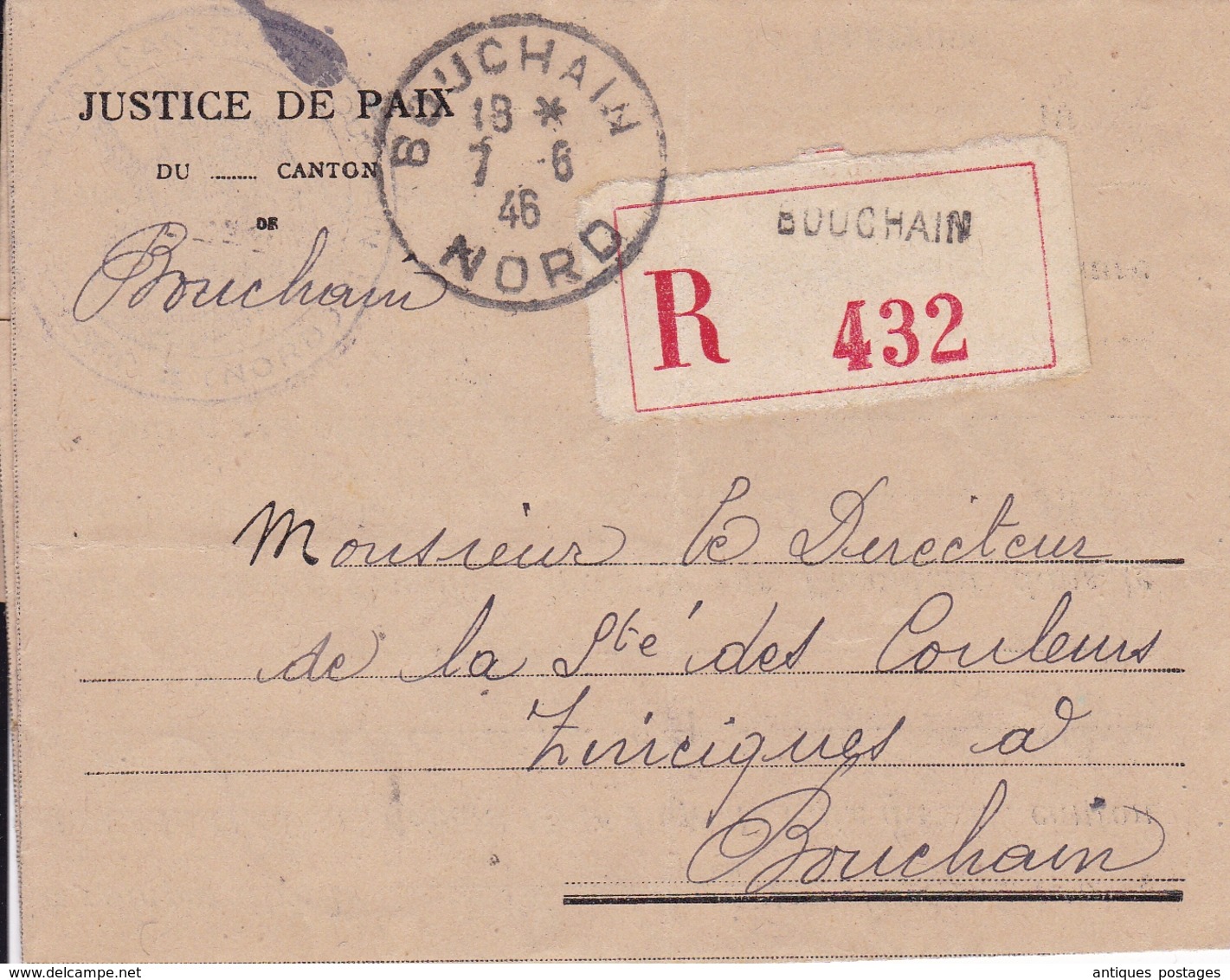 Bouchain Nord Palais De Justice Recommandé 1946 Marianne De Gandon Accident Du Travail - 1921-1960: Modern Period