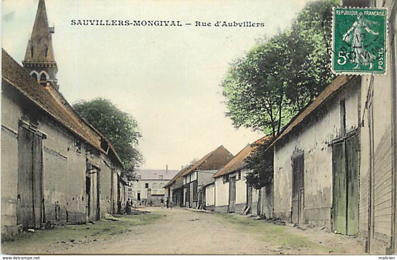 - Somme - Ref-C120- Sauvillers Mongival - Rue D Aubvillers - Carte Colorisee Bon Etat - - Autres & Non Classés