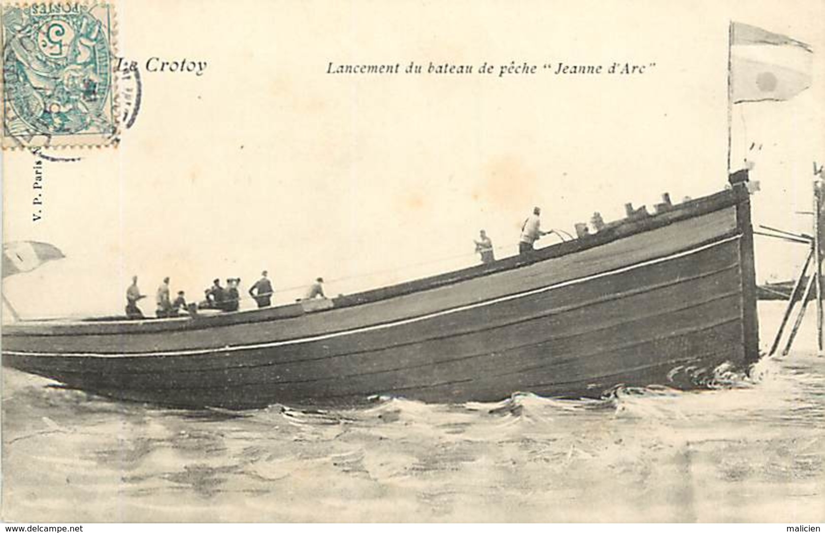 - Somme -ref-C104- Le Crotoy - Lancement Du Bateau De Peche " Jeanne D Arc " - Lancements Bateaux - Peche - - Le Crotoy