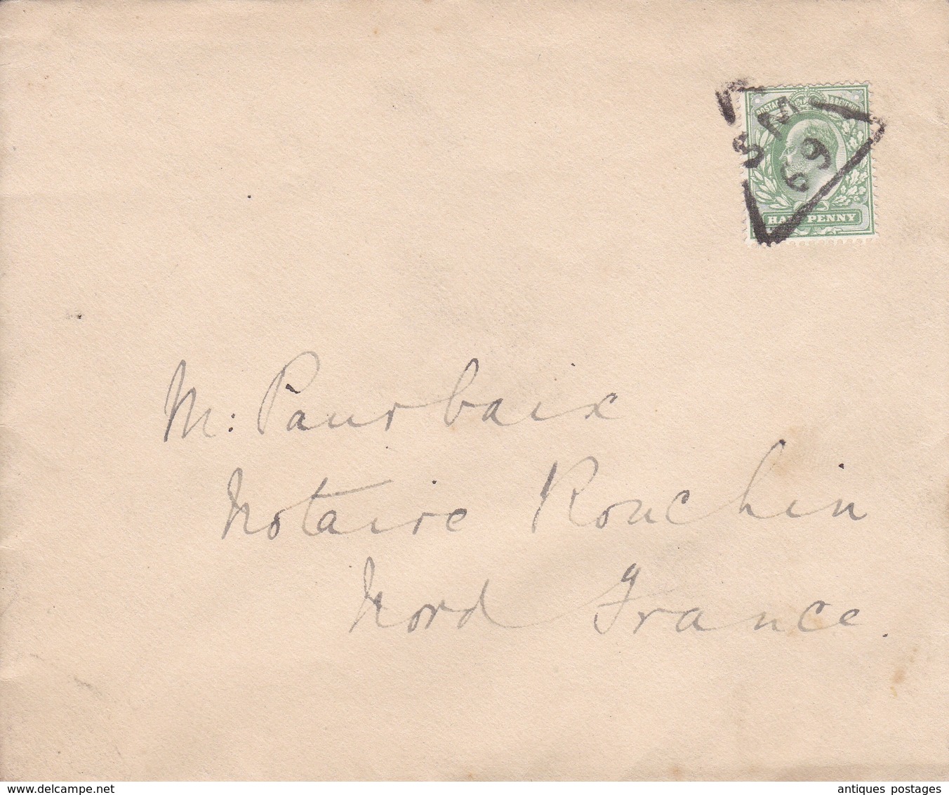 Lettre England Half Penny Edward VII SM 69 Pour Ronchain Nord - Lettres & Documents