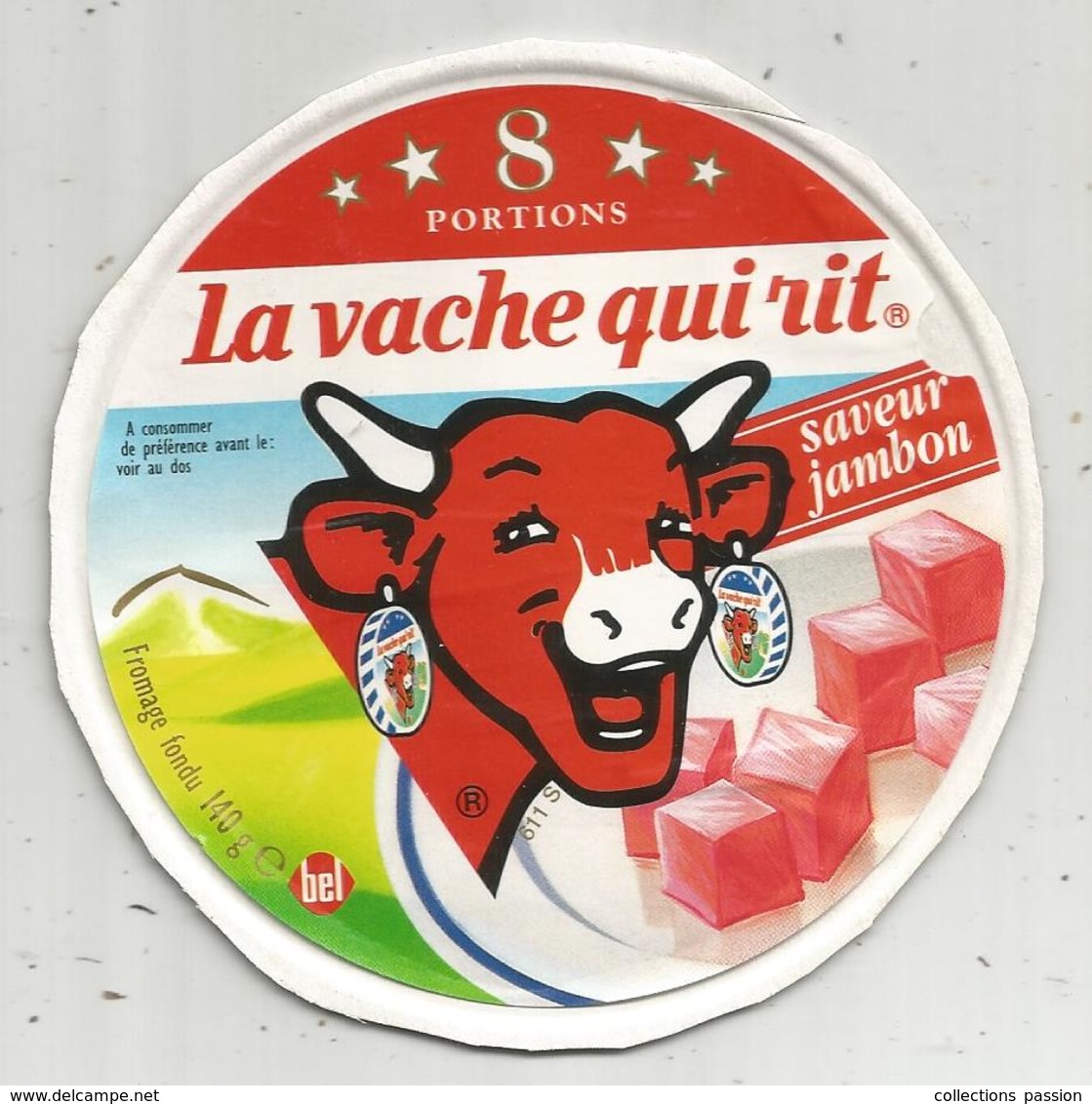 étiquette Fromage , Dessus De Boite , La VACHE QUI RIT , 8 Portions , Saveur Jambon - Käse