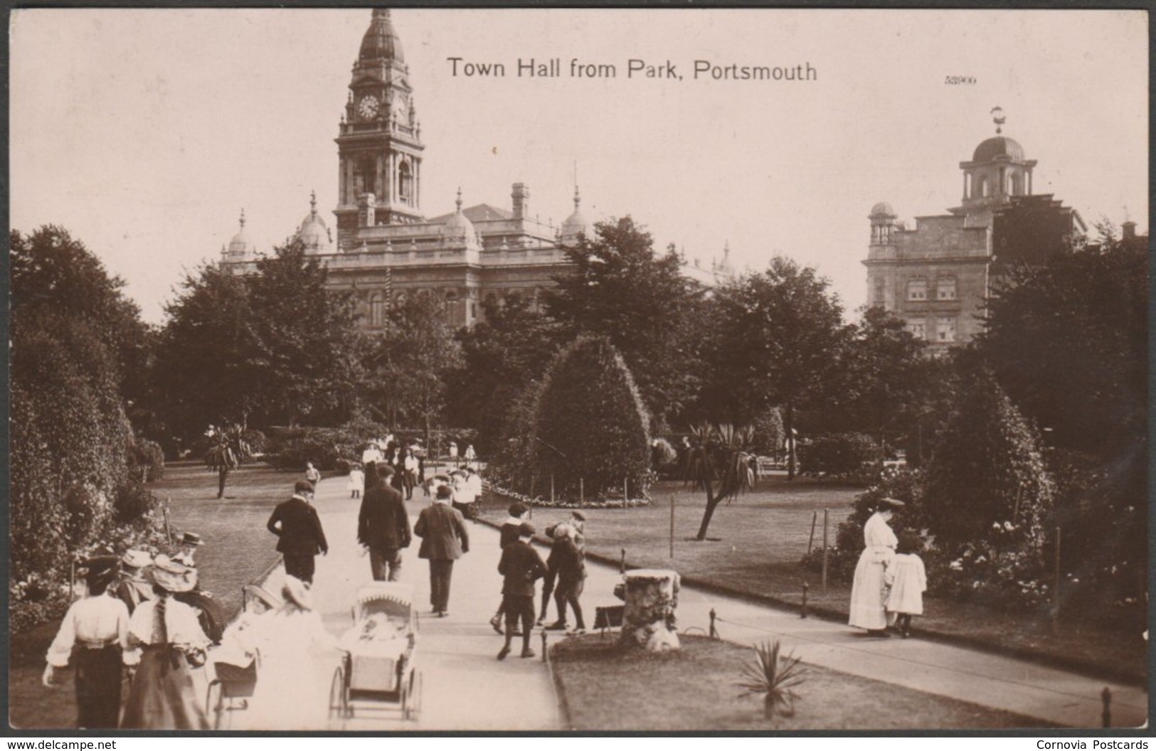 Town Hall From Park, Portsmouth, Hampshire, 1912 - Valentine's RP Postcard - Portsmouth