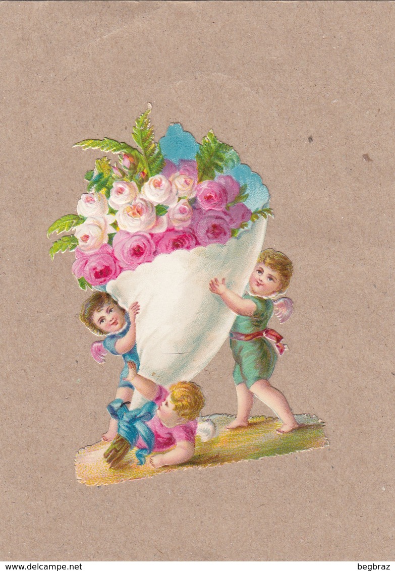 TRES JOLI DECOUPIS  DE 1883   FLEURS ENFANT - Angeli