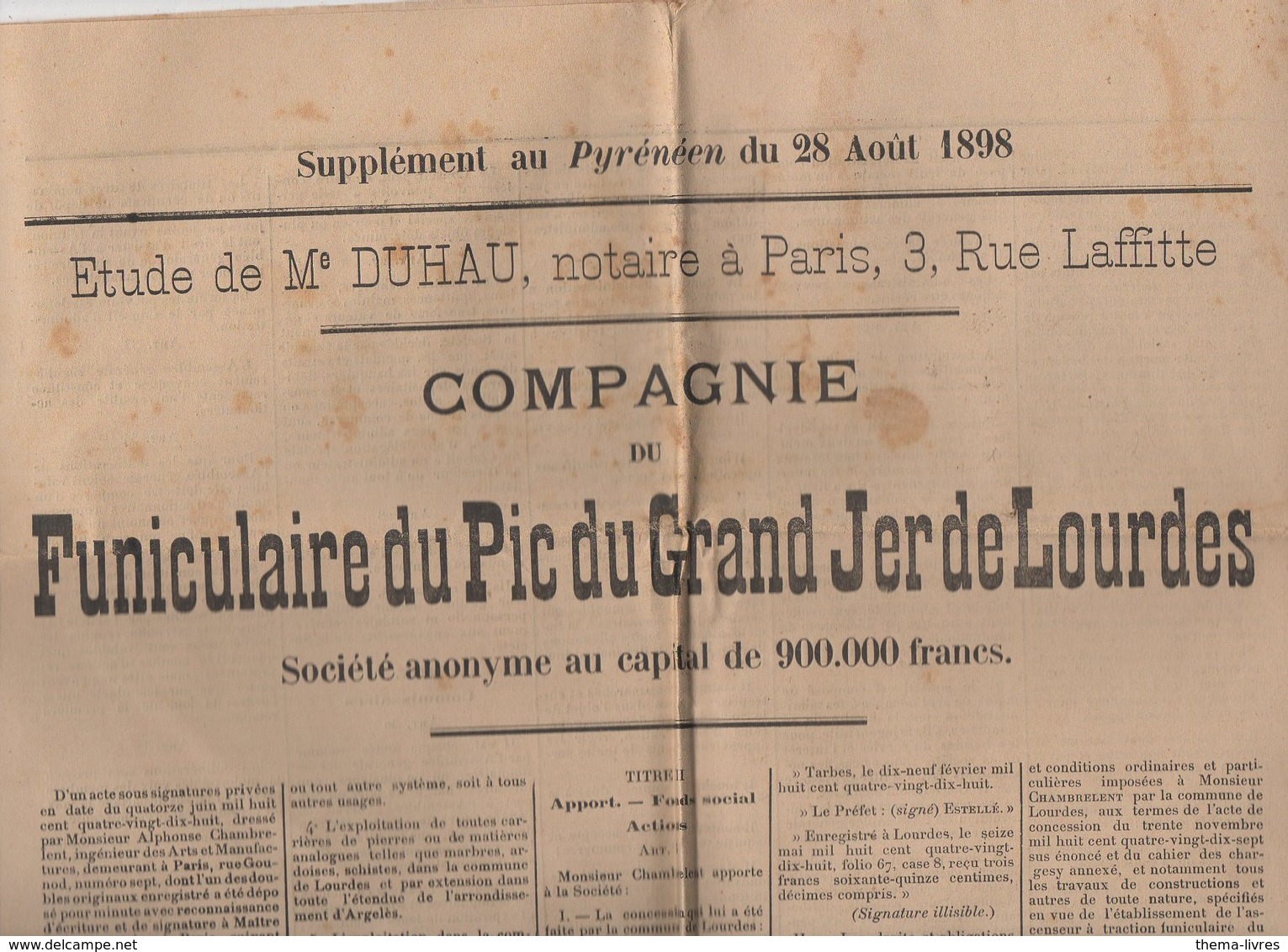 Lourdes (62 Hautes Pyrénées) Présentation De La ,COMPAGNIE DU FUNICULAIRE DU PIC DU GRAND JER 1898 (PPP8406A) - Altri & Non Classificati