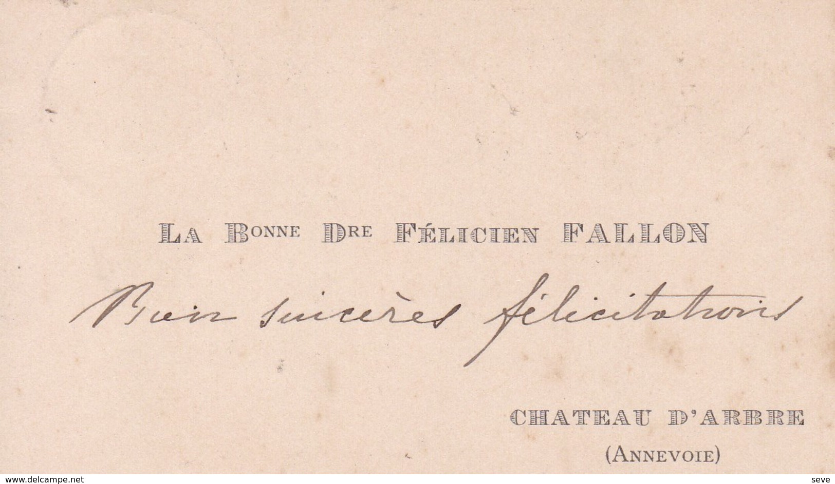 ANNEVOIE La Baronne Douairière Félicien FALLON Carte De Visite Avant 1900 Château D'ARBRE - Visiting Cards