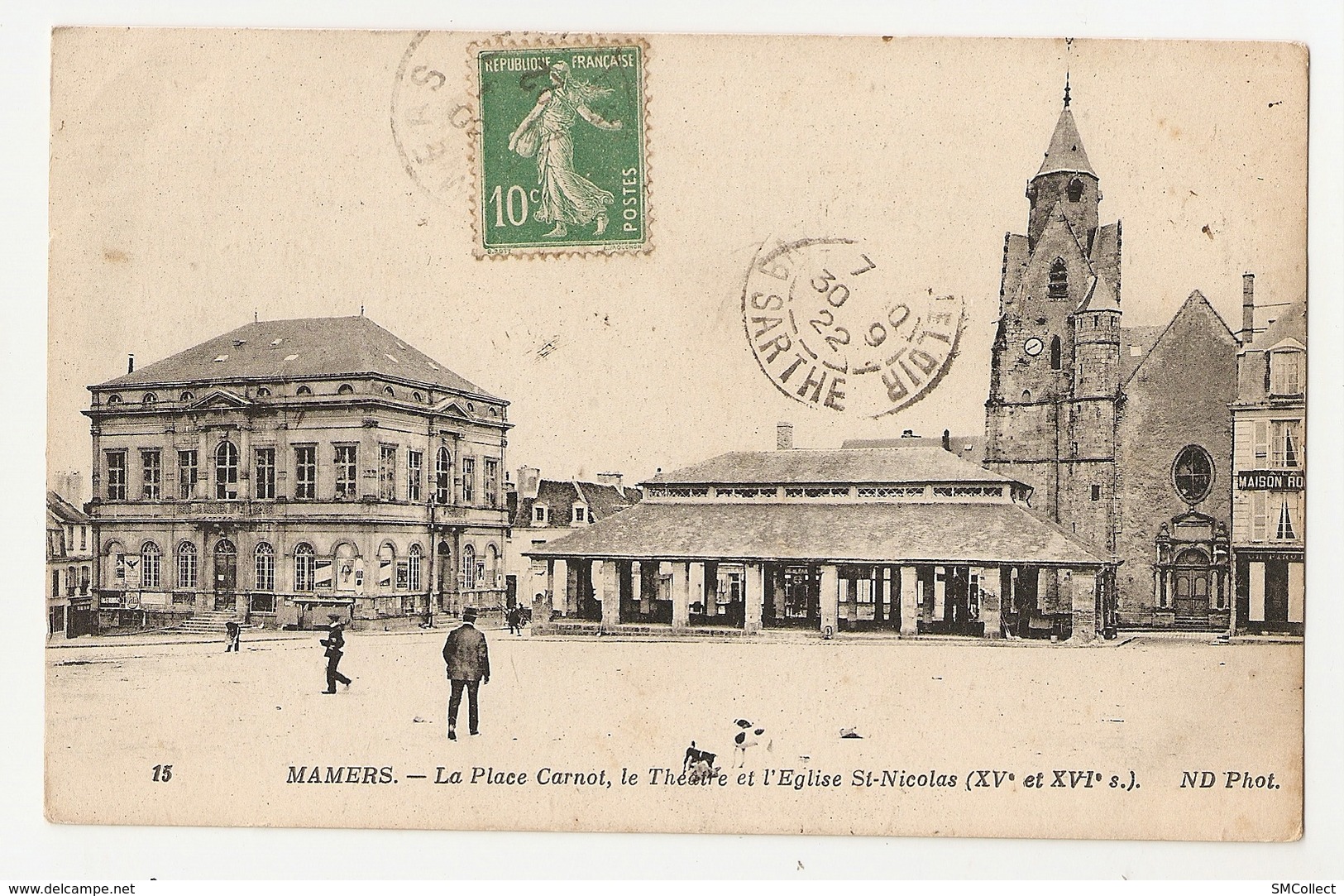 72 Mamers, Place Carnot, Théâtre, église Saint Nicolas (1366) - Mamers