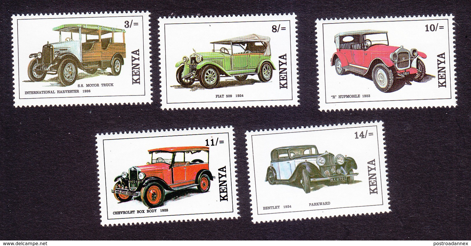 Kenya, Scott #573-577, Mint Hinged, Vintage Cars, Issued 1992 - Kenia (1963-...)