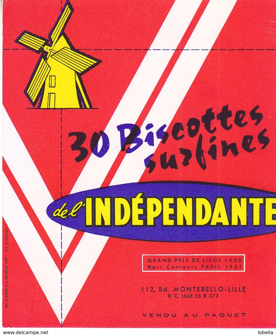 Buvard  30 Biscottes Surfines De L'Indépendante Lille  (Nord) Moulin - Modèle Peu Courant - Biscotti