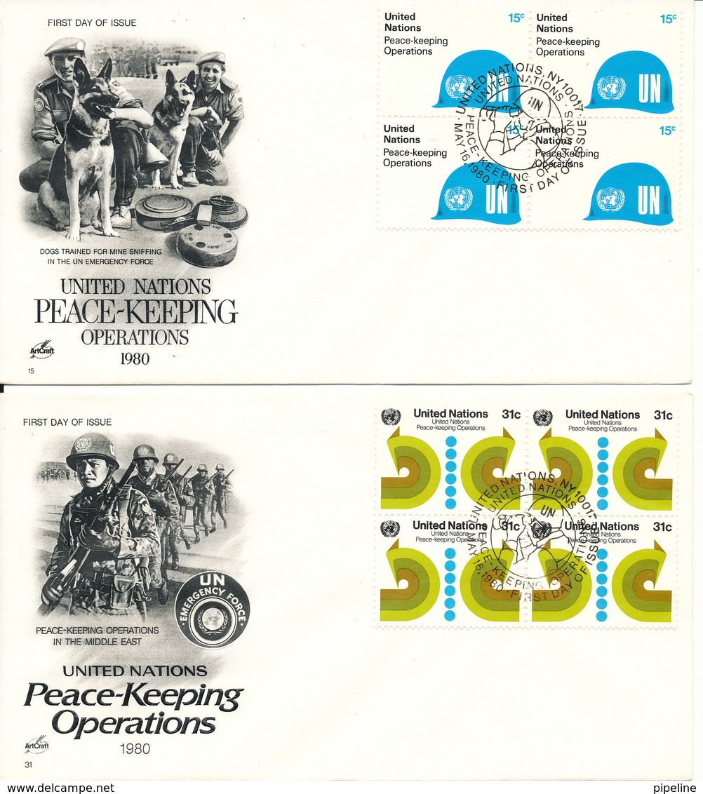 UN New York FDC Complete Set Block Of-4 With Cachet Peace-Keeping Operations 1980 - FDC