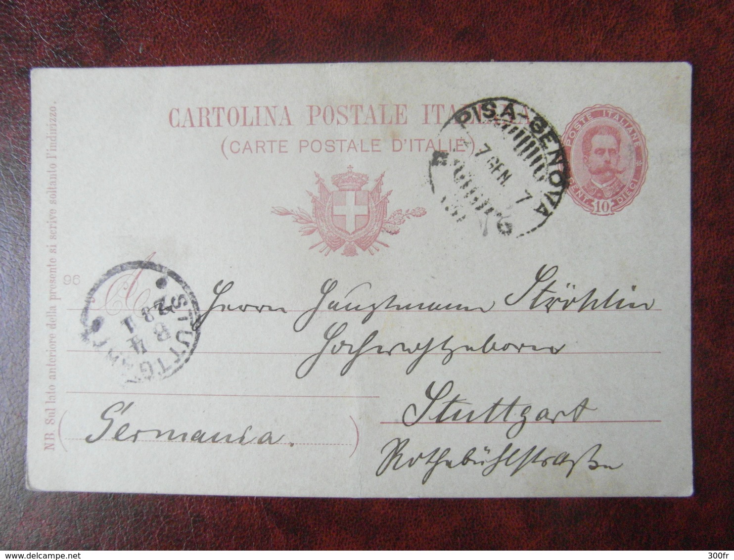 ITALIA ITALIE ENTIER POSTAL CENT DIECI HUMBERT 1er 1897 PISA GENOVA _ STTUGART - Entero Postal