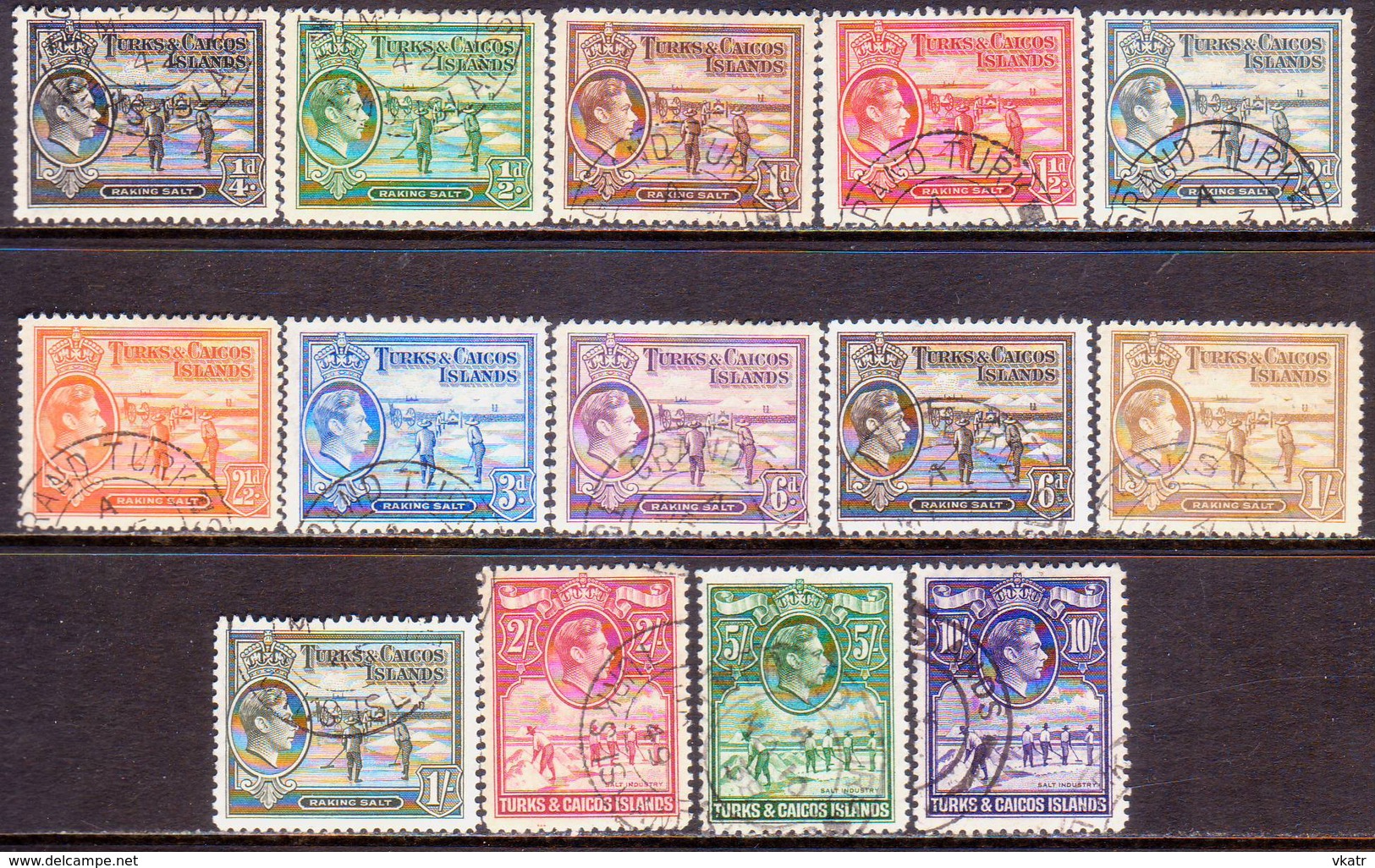 TURKS AND CAICOS ISLANDS 1938-45 SG #194-205 Compl.set Used CV £60 - Turks & Caicos