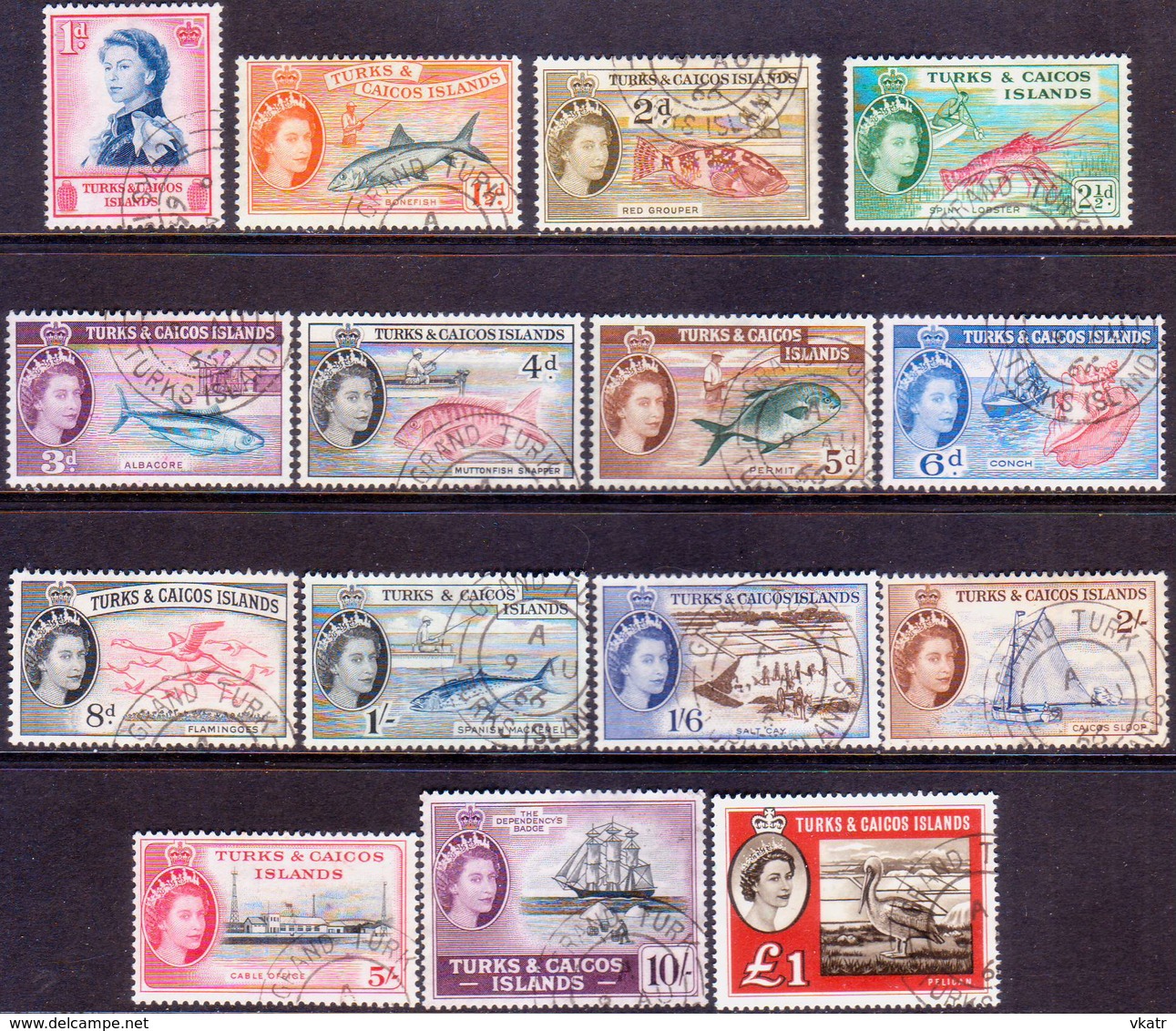 TURKS AND CAICOS ISLANDS 1957-60 SG #237-50+253 Compl.set Used CV £29 - Turks And Caicos