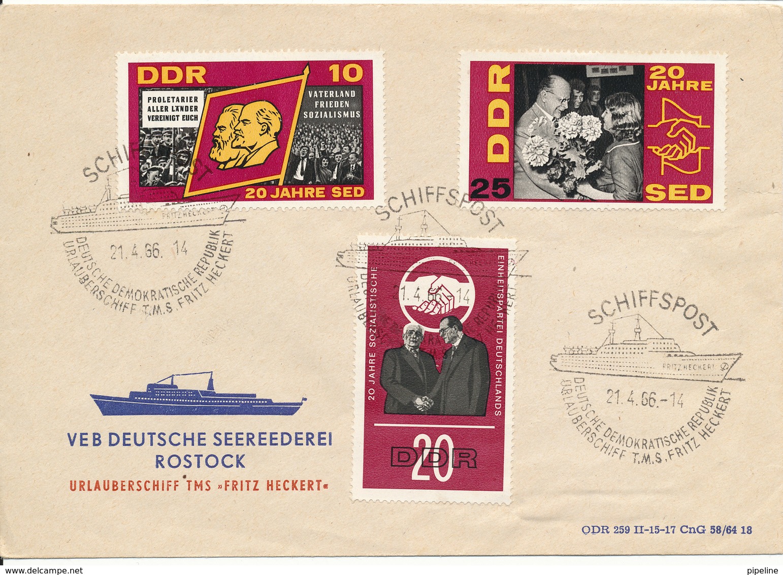 Germany DDR Ship Cover TMS Fritz Heckert 21-4-1966 - Other & Unclassified