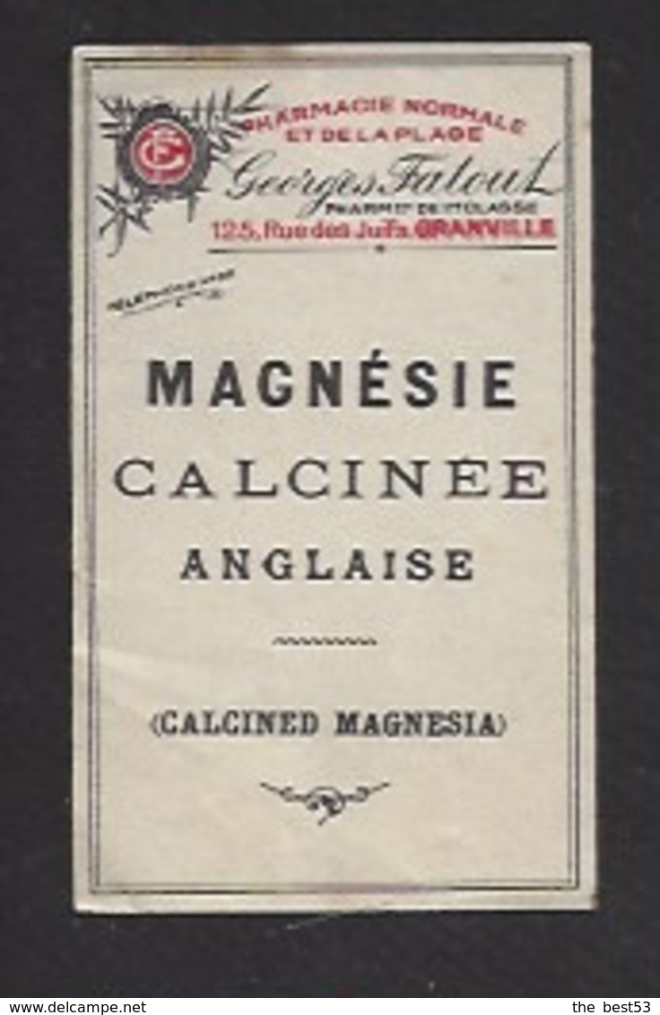 Etiquette De Magnésie Calcinée Anglaise -  Pharmacie Georges Fatout  à Granville  (50) - Other & Unclassified