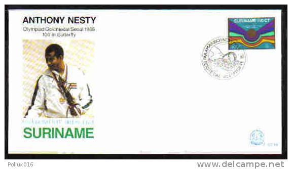 Surinam / Suriname 1988 FDC 127xx Olympic Seoul Swimming Butterfly Anthony Nesty - Suriname