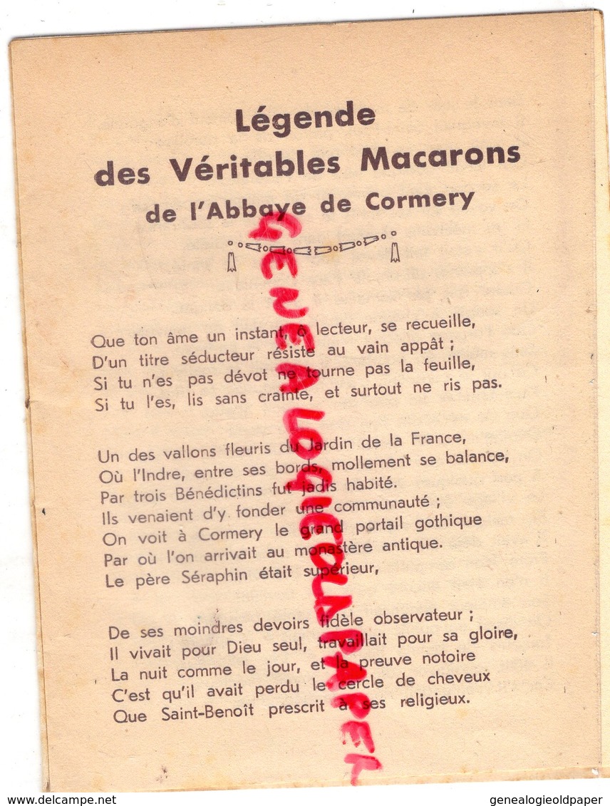 37- CORMERY- LIVRET LEGENDE DES VERITABLES MACARONS DE L' ABBAYE -POCHET AUDEBERT FABRICANT OUVRAT - - Documents Historiques