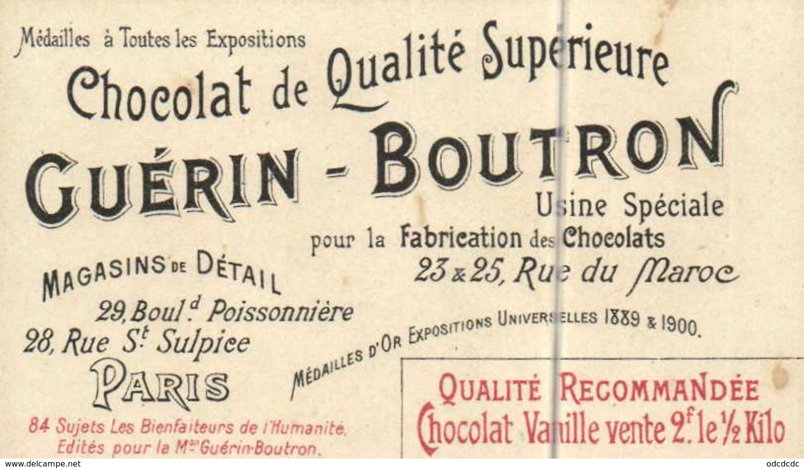 CHOCOLAT GUERIN BOUTRON    LES BIENFAITEURS DE L'HUMANITE RICHARD WALLACE     RV - Guérin-Boutron