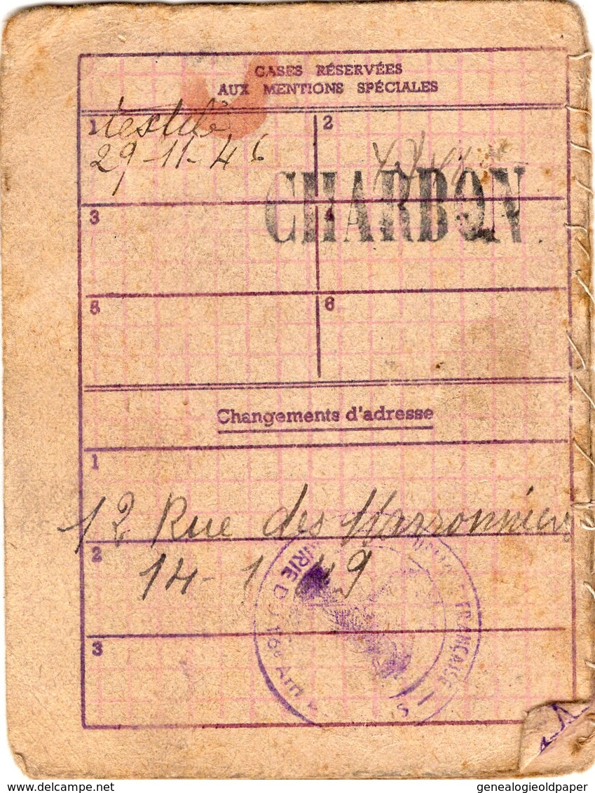 19- CORREZE-CARTE INDIVIDUELLE D' ALIMENTATION -LEONTINE CHAUFFAILLE -CHARBON- IVRY SUR SEINE -1946 - Documents Historiques