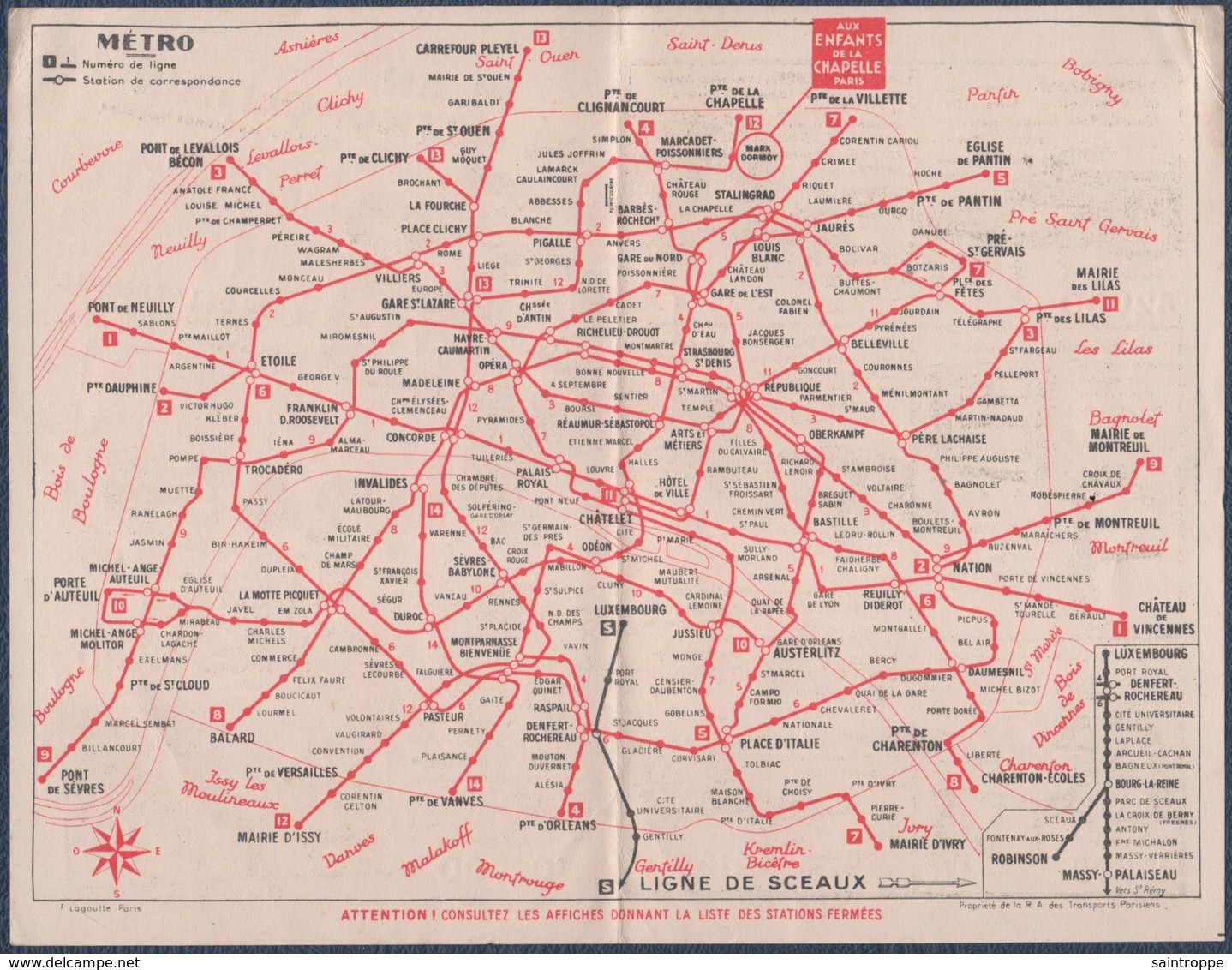 Metro.Plan Du Métropolitain.Aux Enfants De La Chapelle. - Europe