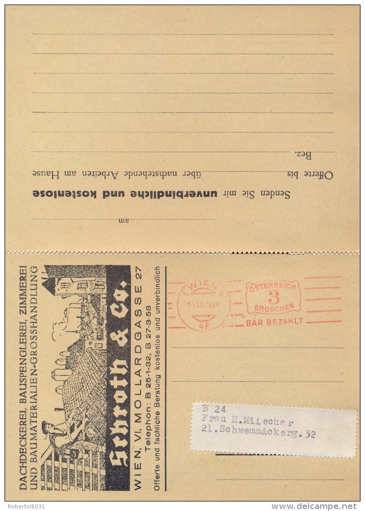 Austria 1931 Advertising Picture Reply-postcard From/to Vienna With Meter Franking 3 Gr. - Storia Postale