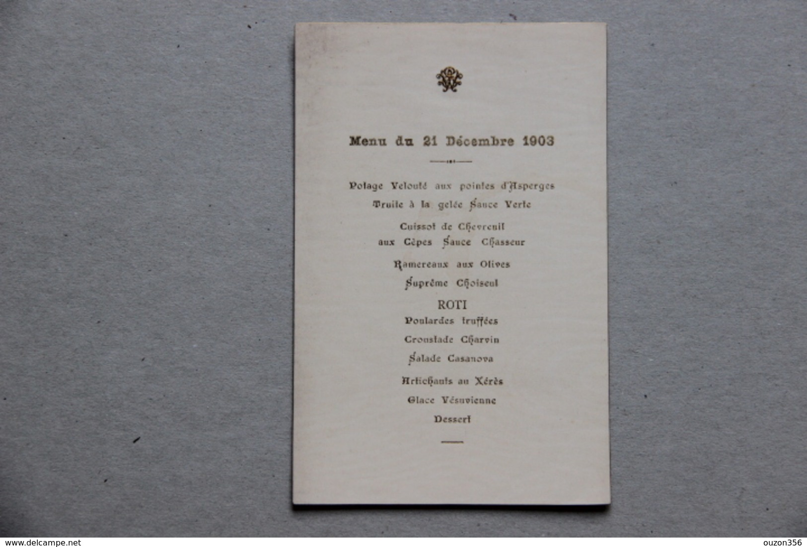 Menu Du 21 Décembre 1903 - Menus