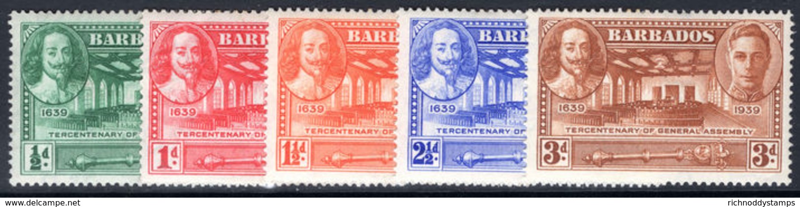 Barbados 1939 Tercentenary Set Lightly Hinged Mint. - Barbados (...-1966)