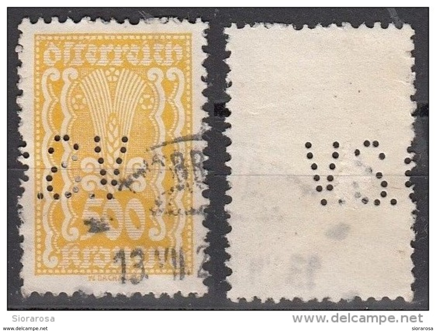 Austria 1922 Sc. 277  Simbolo Dell ' Agricoltura - Perforè Perfin Perforato " V.S. " Osterreich - Perfins