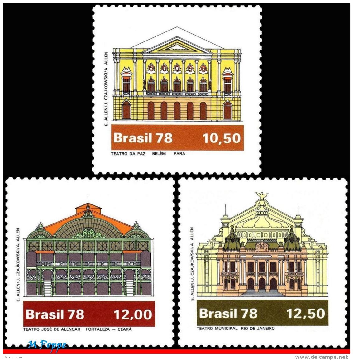 Ref. BR-1598-00 BRAZIL 1978 THEATERS, ARCHITECTURE,, MI# 1692-94, SET MNH 3V Sc# 1598-1600 - Neufs
