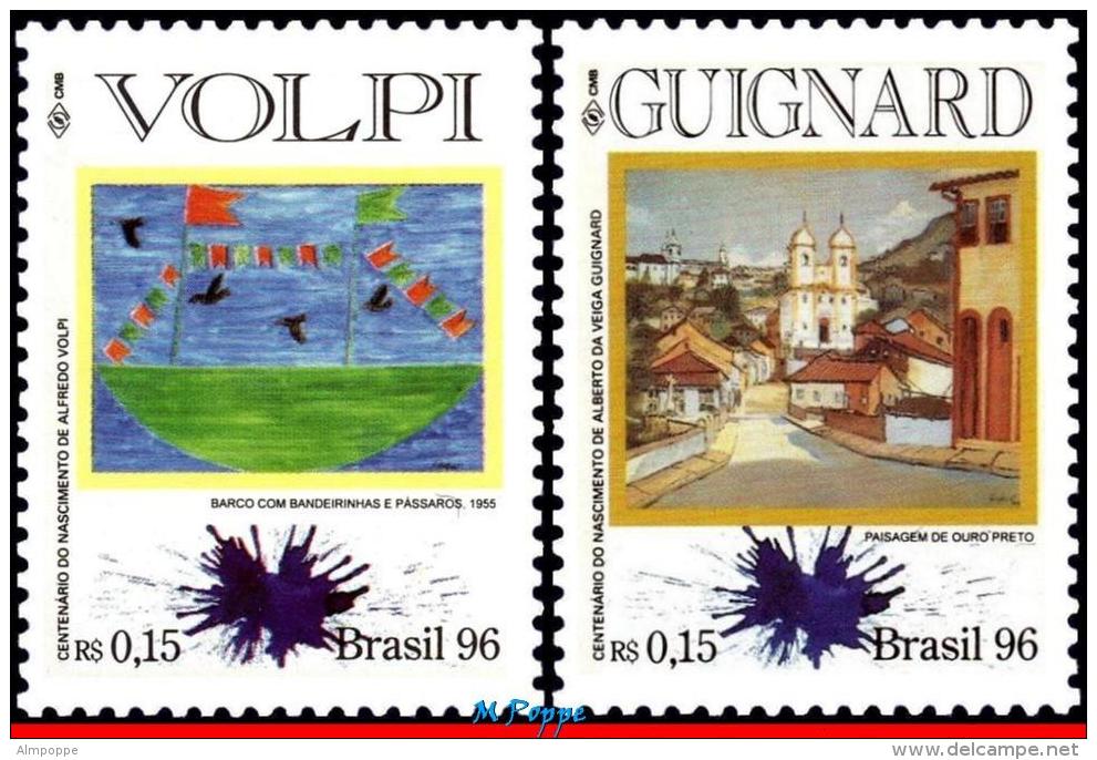 Ref. BR-2573-74 BRAZIL 1996 PAINTINGS, FROM VOLPI AND GUIGNARD,, FAMOUS PEOPLE, MI# 2690-91, MNH 2V Sc# 2573-2574 - Other & Unclassified