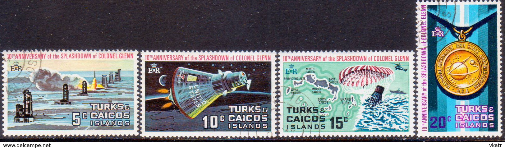 TURKS AND CAICOS ISLANDS 1972 SG #361-64 Compl.set Used Colonel Glenn's Splashdown - Turks E Caicos