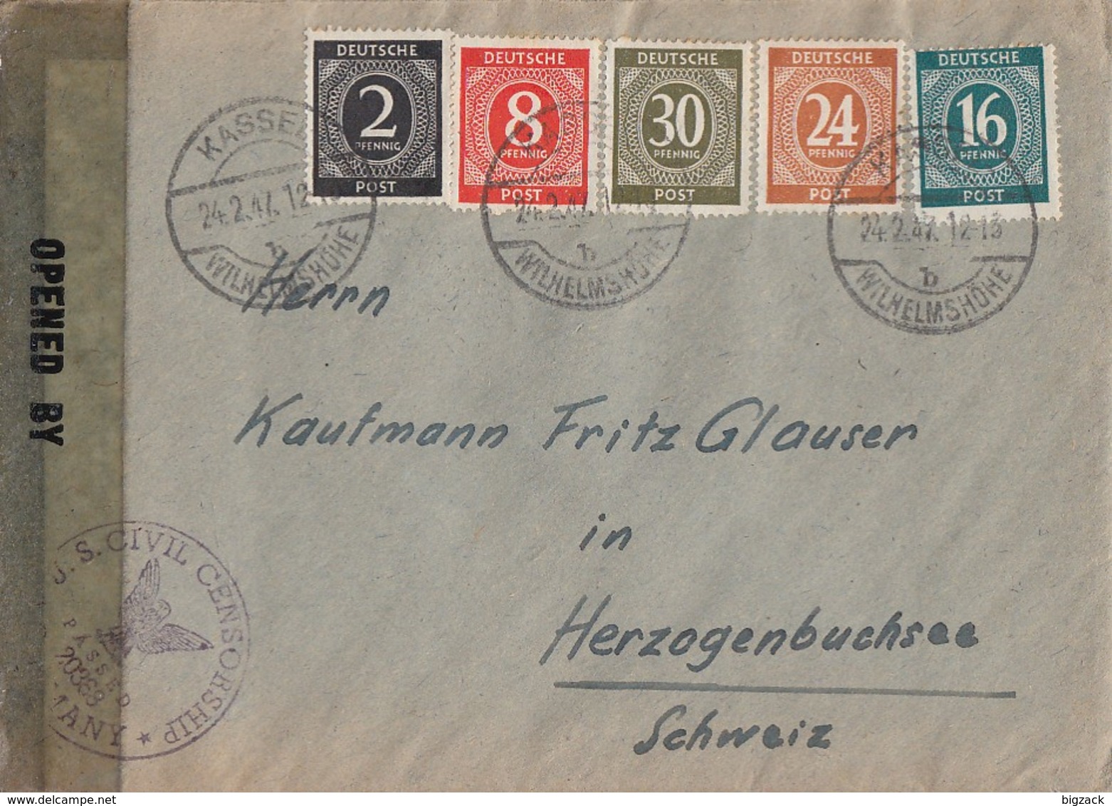 Gemeina. Brief Mif Minr.912,917,923,925,928 Kassel 24.2.47 Gel. In Schweiz Zensur - Sonstige & Ohne Zuordnung