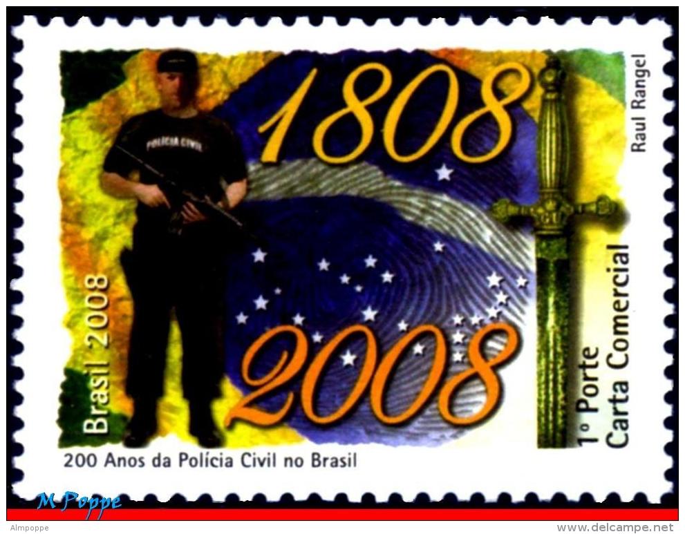 Ref. BR-3046 BRAZIL 2008 POLICE, CIVIL POLICE, 200 YEARS,, HISTORY, MNH 1V Sc# 3046 - Neufs
