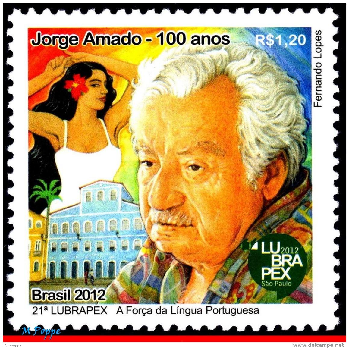 Ref. BR-3233 BRAZIL 2012 FAMOUS PEOPLE, JORGE AMADO, WRITER,, PORTUGUESE LANGUAGE, LUBRAPEX, MNH 1V Sc# 3233 - Unused Stamps