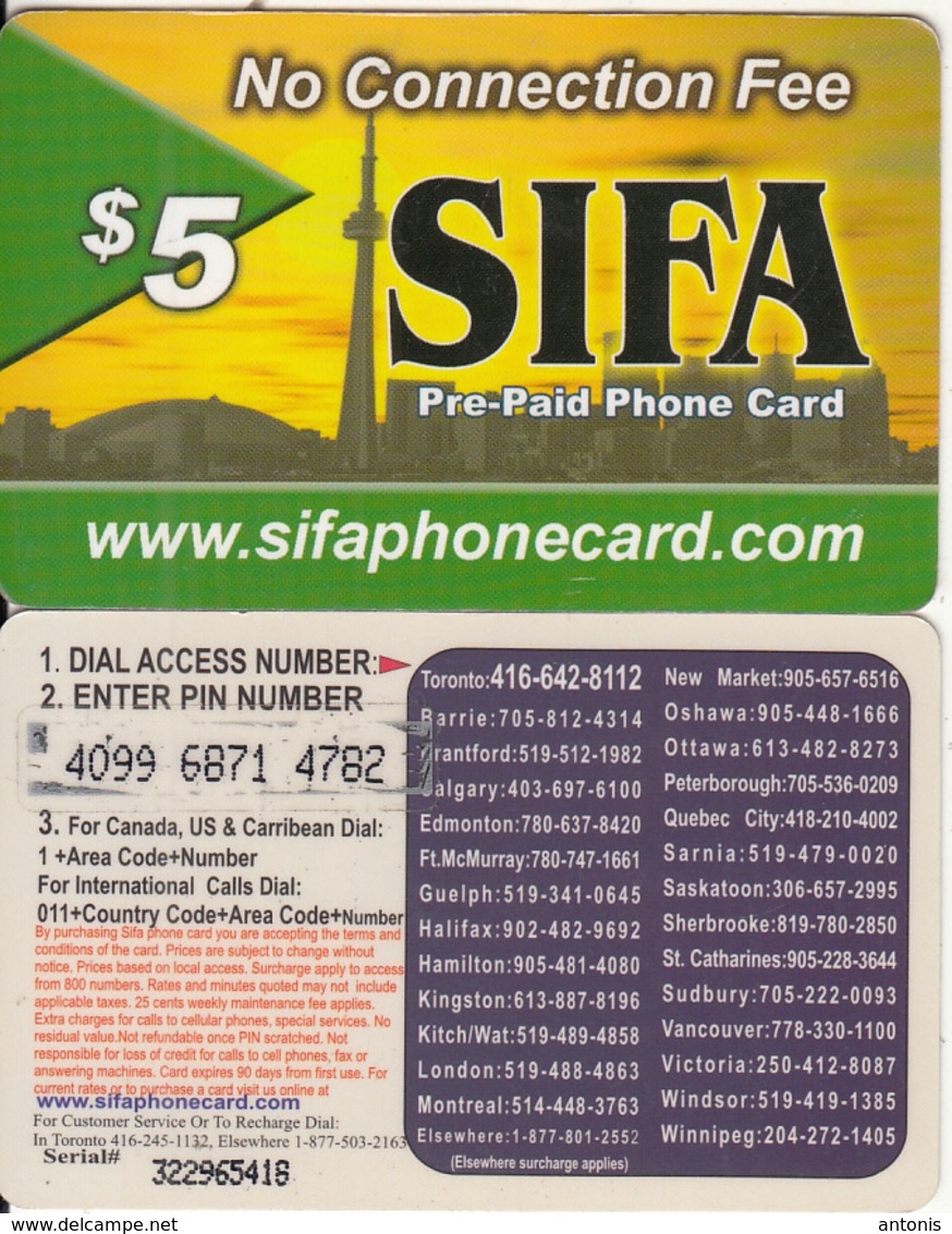 CANADA - SIFA Prepaid Card $5, Used - Canada