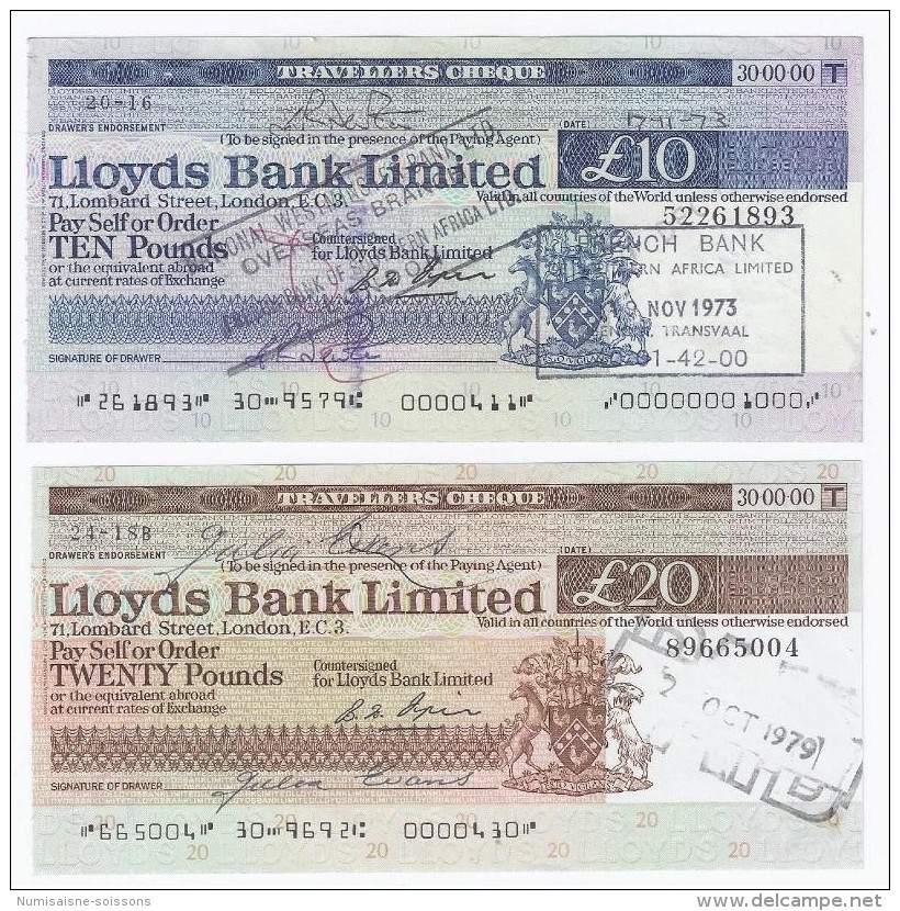 GREAT BRITAIN - LONDON - TRAVELLERS CHEQUE - 10 ET 20 POUNDS - Autres & Non Classés