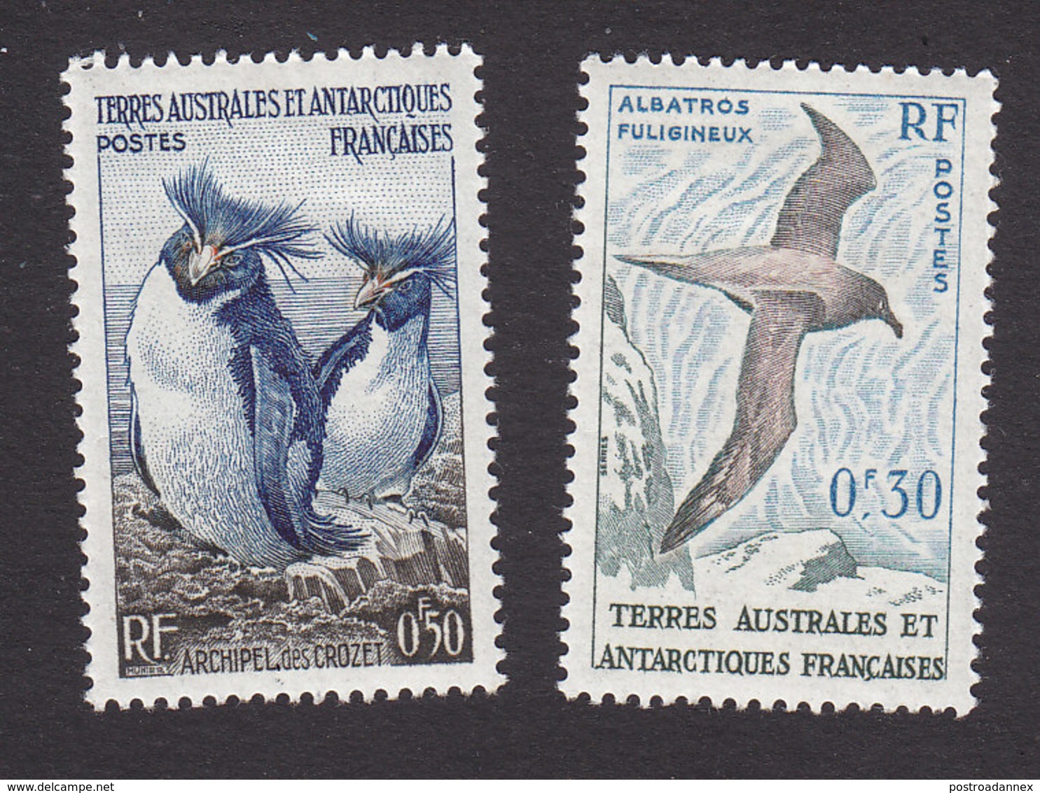 French Southern And Antarctic Territory, Scott #2, 12, Mint Hinged, Rockhoppers, Albatross, Issued 1956-59 - Unused Stamps