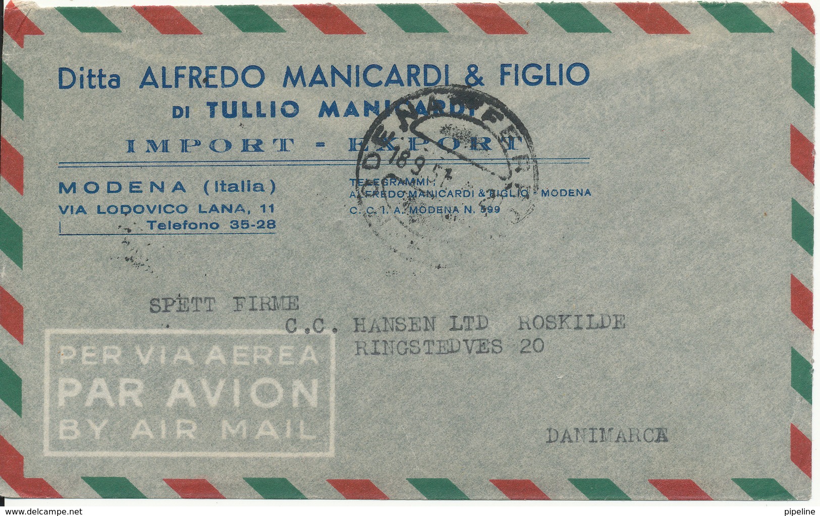 Italy Air Mail Cover Sent To Denmark 18-9-1951 All Stamps On The Backside Of The Cover - Poste Aérienne