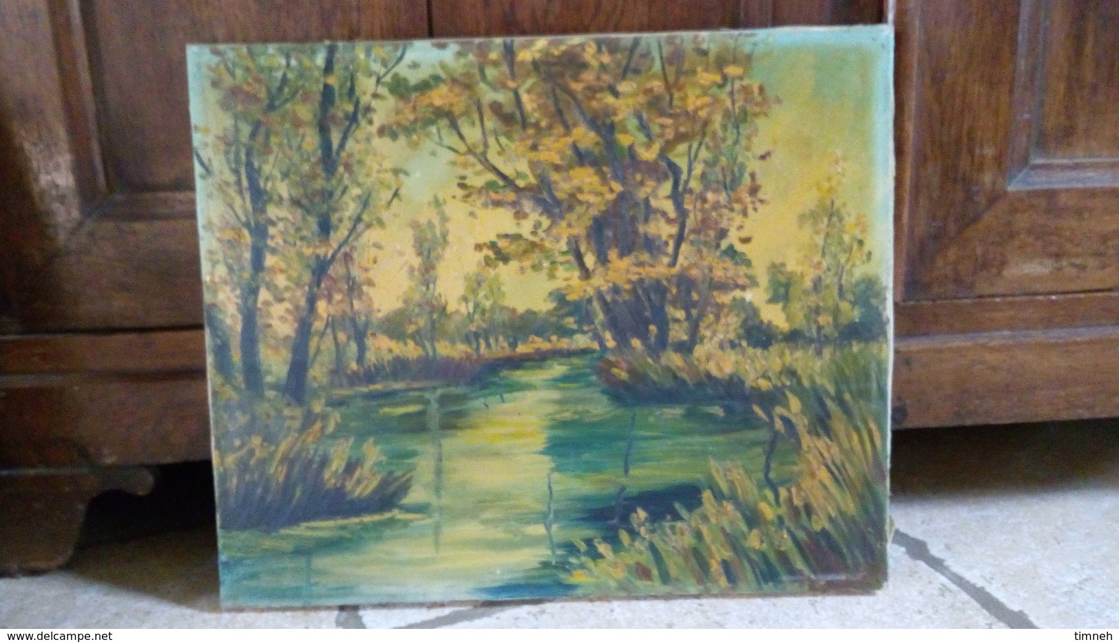 Huile Sur Toile - Paysage De Campagne - Bord De L'eau - Rivière Et Arbres - Non Signé Vers 1960 - 46cmx38cm - - Huiles