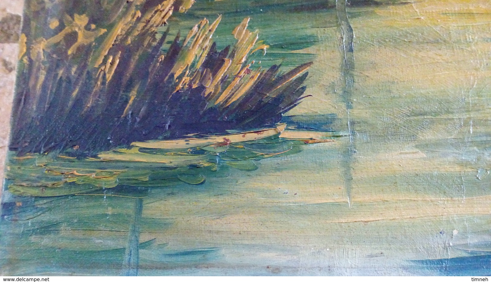 Huile sur toile - Paysage de campagne - bord de l'eau - rivière et arbres - non signé vers 1960 - 46cmx38cm -