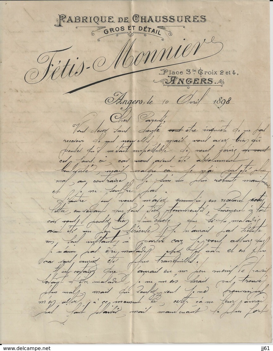 ANGERS FETIS MONNIER FABRIQUE DE CHAUSSURES ANNEE 1898 - Autres & Non Classés