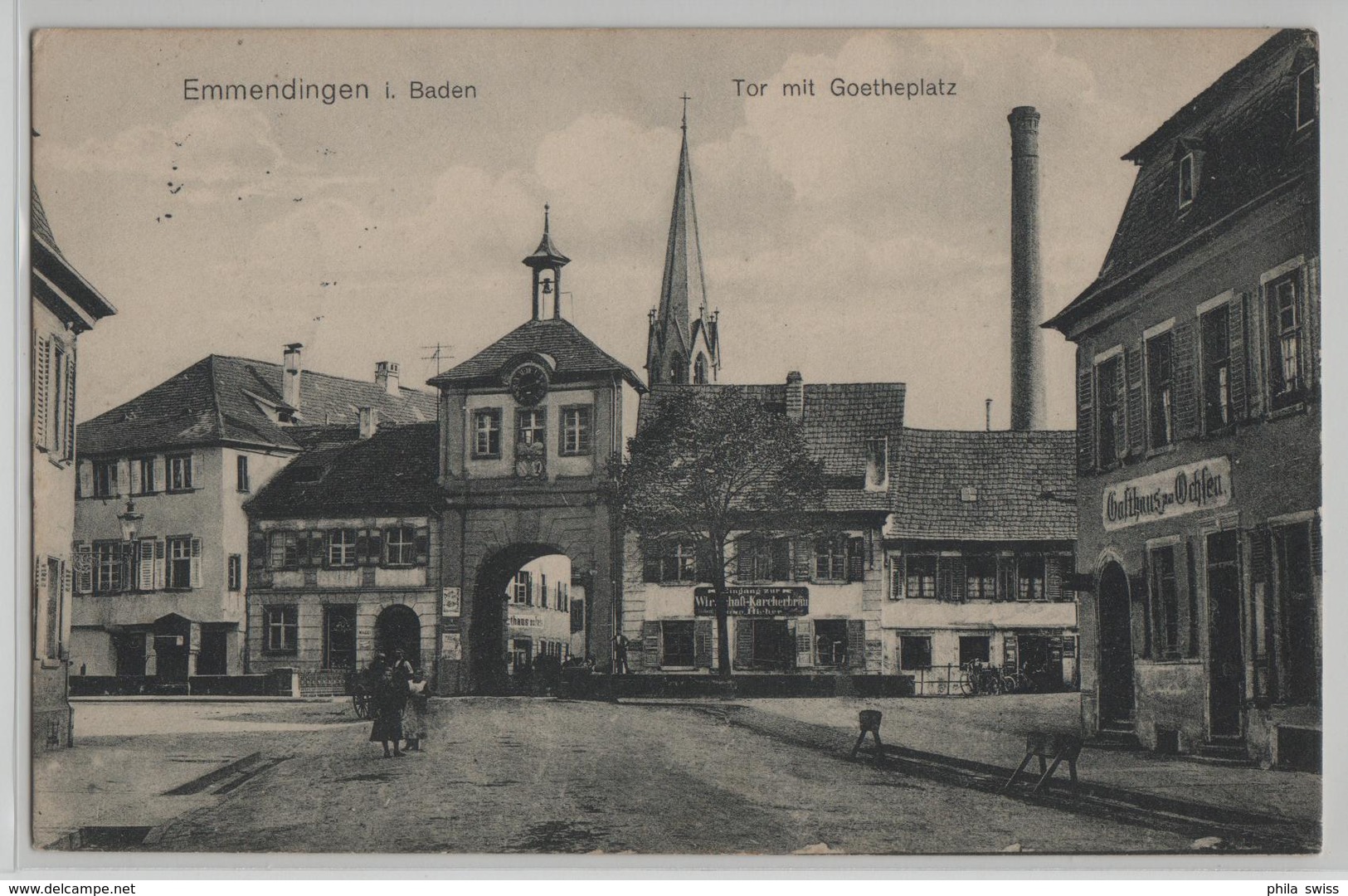 Emmendingen I. Baden - Tor Mit Goetheplatz, Belebt - Emmendingen