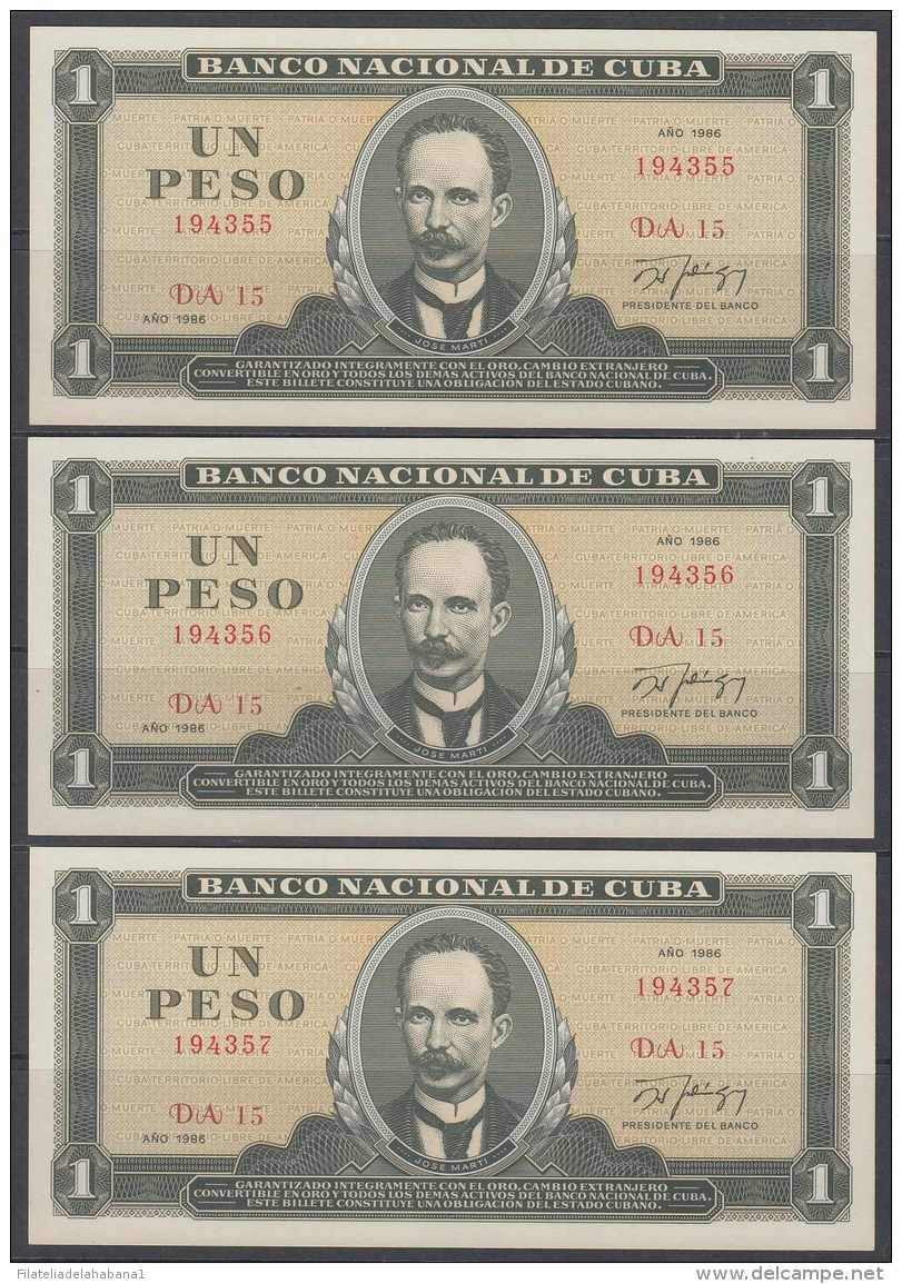 1986-BK-135 CUBA 1986 1$ UNC 3 CONSECUTIVE. JOSE MARTI. - Cuba